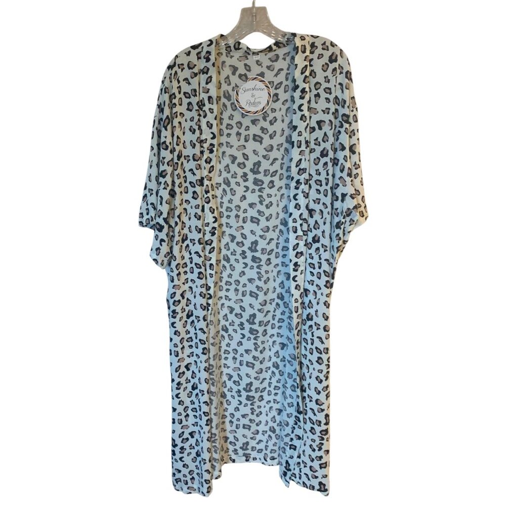 SUNSHINE & RODEOS White Animal Print Open-Front Duster Length Kimono NWT OS